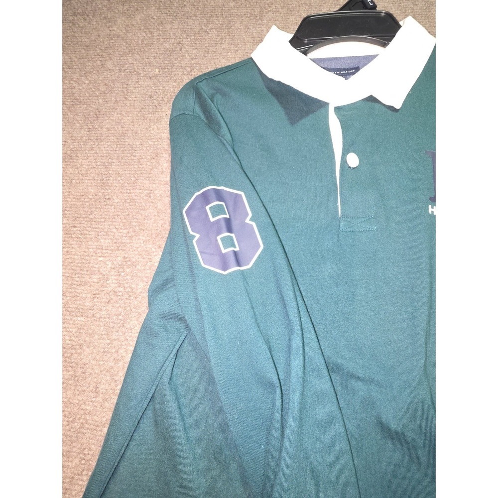 Tommy Hilfiger Boys Green Long Sleeve Rugby Shirt Size M 12-14 Logo Graphic - Picture 4 of 9